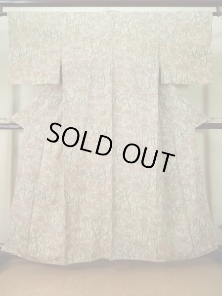 Photo1: Mint K0805D Used Japanese Heather  Off White KOMON dyed / Silk. MOMIJI maple leaf   (Grade A) (1)