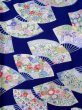 Photo3: Mint K0818F Used Japanese   Blue KOMON dyed / Synthetic. Peony,   (Grade A) (3)