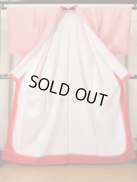 Photo2: K0818O Used Japanese Pale  Vermilion KOMON dyed / Silk. Dapple pattern   (Grade B) (2)