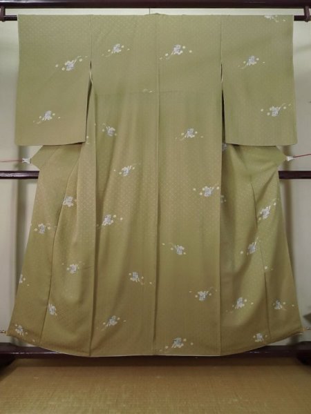 Photo1: K0818S Used Japanese Pale Light Brown KOMON dyed / Silk. Court carriage,   (Grade C) (1)
