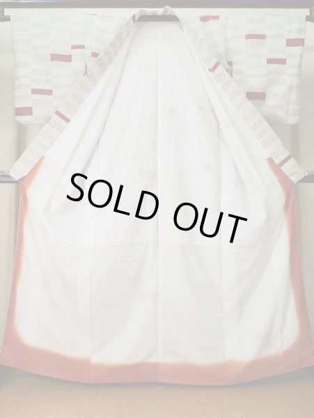 Photo2: K0820B Used Japanese Heather  Cream KOMON dyed / Synthetic. Wave, Base woven: Checkered pattern  (Grade B) (2)