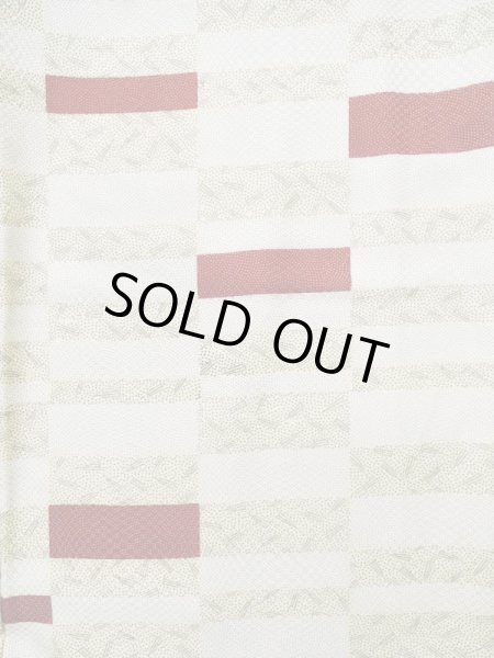 Photo3: K0820B Used Japanese Heather  Cream KOMON dyed / Synthetic. Wave, Base woven: Checkered pattern  (Grade B) (3)