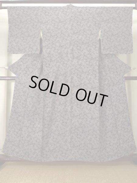 Photo1: K0820K Used Japanese   Black EDO KOMON pattern dyed / Silk. Broken ice pattern,   (Grade C) (1)