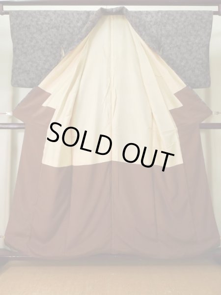 Photo2: K0820K Used Japanese   Black EDO KOMON pattern dyed / Silk. Broken ice pattern,   (Grade C) (2)