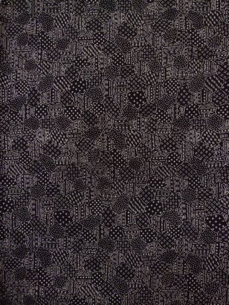 Photo4: K0820K Used Japanese   Black EDO KOMON pattern dyed / Silk. Broken ice pattern,   (Grade C) (4)