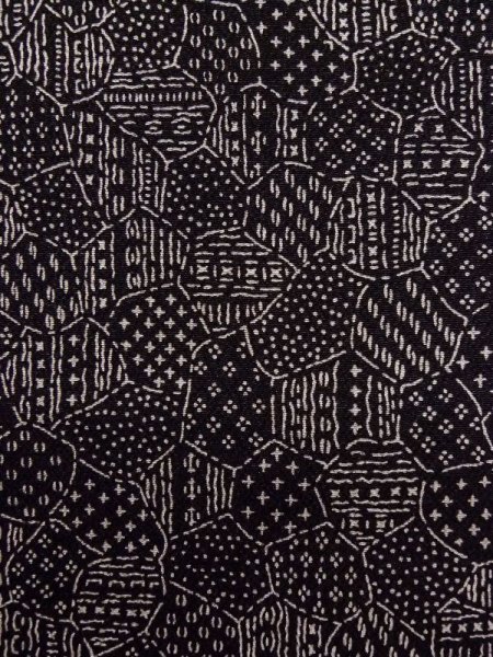 Photo6: K0820K Used Japanese   Black EDO KOMON pattern dyed / Silk. Broken ice pattern,   (Grade C) (6)