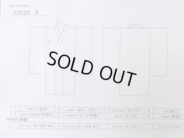 Photo13: K0820K Used Japanese   Black EDO KOMON pattern dyed / Silk. Broken ice pattern,   (Grade C) (13)