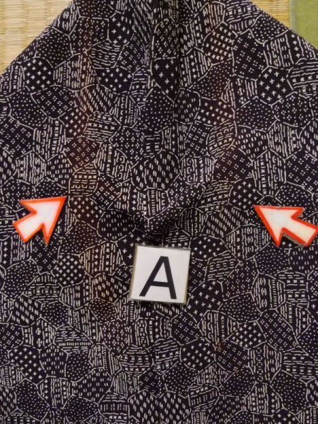 Photo14: K0820K Used Japanese   Black EDO KOMON pattern dyed / Silk. Broken ice pattern,   (Grade C) (14)