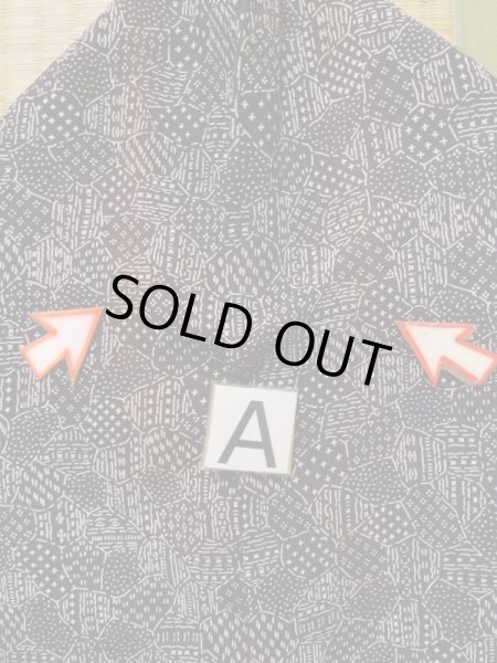 Photo14: K0820K Used Japanese   Black EDO KOMON pattern dyed / Silk. Broken ice pattern,   (Grade C) (14)