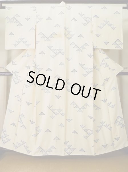Photo1: K0820W Used Japanese   Off White KOMON dyed / Silk. Bird   (Grade C) (1)