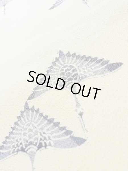 Photo10: K0820W Used Japanese   Off White KOMON dyed / Silk. Bird   (Grade C) (10)