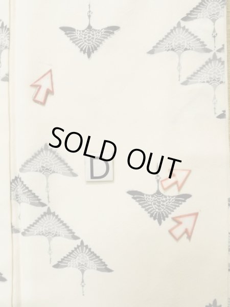 Photo17: K0820W Used Japanese   Off White KOMON dyed / Silk. Bird   (Grade C) (17)