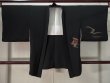 Photo1: K1008E Used Japanese   Black HAORI short jacket / Silk. UME plum bloom, Mist, Picture scroll pattern  (Grade B) (1)
