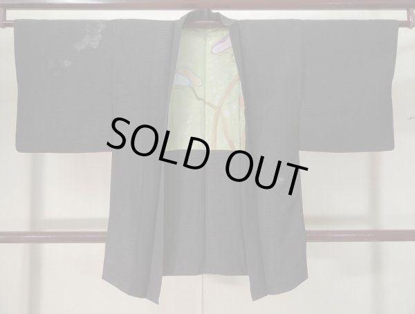 Photo1: Mint K1008G Used Japanese   Black HAORI short jacket / Silk. Ivy,   (Grade A) (1)