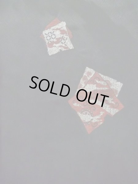 Photo5: K1008J Used Japanese   Black HAORI short jacket / Silk. Arabesque vine,   (Grade B) (5)