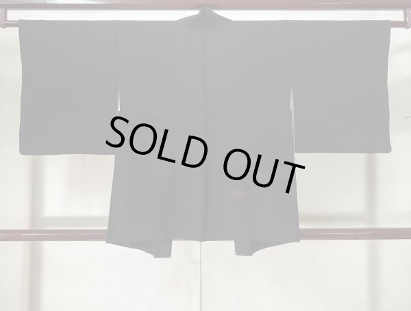 Photo2: K1008L Used Japanese   Black HAORI short jacket / Silk. Mountain,   (Grade B) (2)