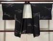 Photo1: K1008N Used Japanese   Black HAORI short jacket / Silk. Flower,   (Grade B) (1)