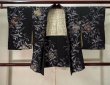 Photo1: K1008U Used Japanese   Black HAORI short jacket / Silk. Flower,   (Grade B) (1)