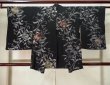 Photo2: K1008U Used Japanese   Black HAORI short jacket / Silk. Flower,   (Grade B) (2)