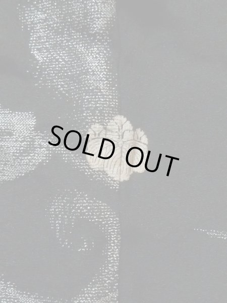 Photo3: K1008U Used Japanese   Black HAORI short jacket / Silk. Flower,   (Grade B) (3)