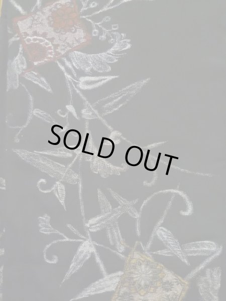 Photo5: K1008U Used Japanese   Black HAORI short jacket / Silk. Flower,   (Grade B) (5)