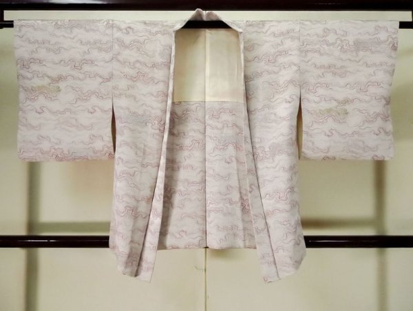 Photo1: K1014Q Used Japanese   Off White HAORI short jacket / Silk. Abstract pattern   (Grade C) (1)