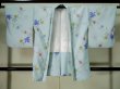 Photo1: K1014X Used Japanese   Pale Blue HAORI short jacket / Synthetic. Flower,   (Grade C) (1)