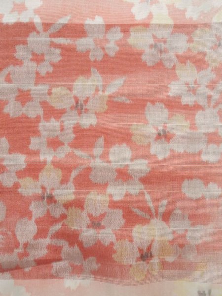Photo6: K1027N Used Japanese Pale Light Pink HAORI short jacket / Silk. Flower,   (Grade D) (6)