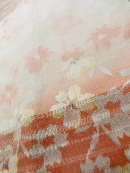 Photo8: K1027N Used Japanese Pale Light Pink HAORI short jacket / Silk. Flower,   (Grade D) (8)