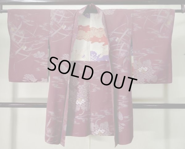 Photo1: K1027U Used Japanese Deep  Purple HAORI short jacket / Silk. Ivy,   (Grade C) (1)
