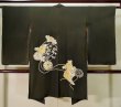 Photo2: K1027W Used Japanese   Black HAORI short jacket / Silk. Flower,   (Grade C) (2)