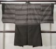 Photo3: K1027Y Used Japanese Mens Deep Brown HAORI short jacket / Silk. Stripes (Grade D) (3)