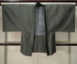Photo1: K1104G Used Japanese Mens Greenish   HAORI short jacket / Silk.    (Grade C) (1)