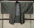 Photo1: K1104G Used Japanese Mens Greenish   HAORI short jacket / Silk.    (Grade C) (1)