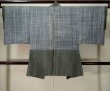 Photo3: K1104G Used Japanese Mens Greenish   HAORI short jacket / Silk.    (Grade C) (3)