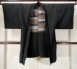 Photo1: K1104T Used Japanese Mens   Black HAORI short jacket / Silk.  cotton-padded  (Grade D) (1)