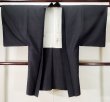 Photo1: K1104W Used Japanese Mens   Black HAORI short jacket / Silk. Stripes   (Grade D) (1)
