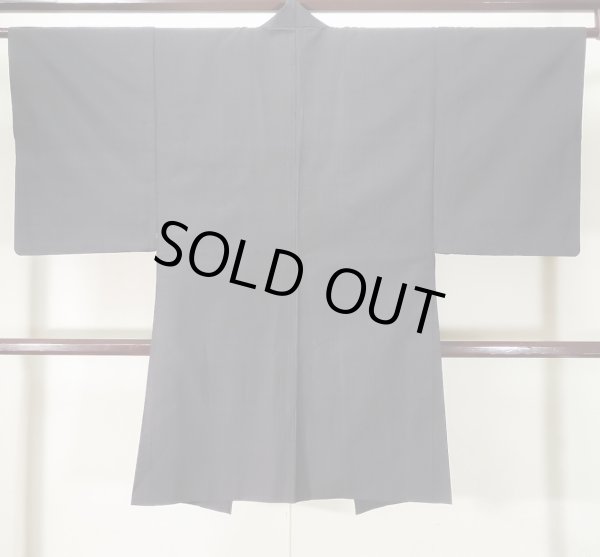 Photo2: K1104W Used Japanese Mens   Black HAORI short jacket / Silk. Stripes   (Grade D) (2)