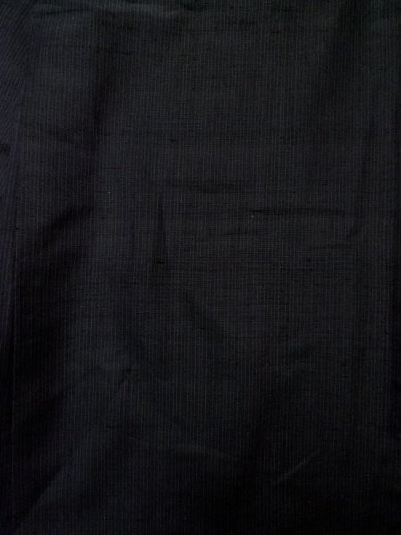 Photo4: K1104W Used Japanese Mens   Black HAORI short jacket / Silk. Stripes   (Grade D) (4)