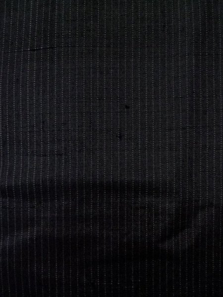 Photo5: K1104W Used Japanese Mens   Black HAORI short jacket / Silk. Stripes   (Grade D) (5)