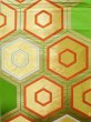 Photo3: K1111J Vintage Japanese Kimono   Green FUKURO OBI sash Tortoise-shell pattern― Hexagonal pattern Silk.  (Grade B) (3)