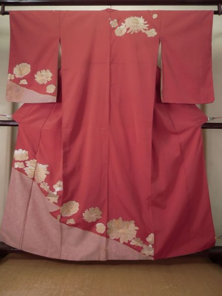 Photo1: K1117I Used Japanese Pale  Orange HOUMONGI formal / Silk. Flower,   (Grade D) (1)