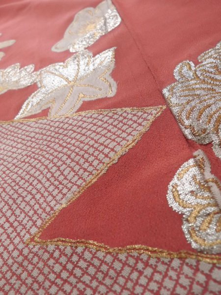 Photo10: K1117I Used Japanese Pale  Orange HOUMONGI formal / Silk. Flower,   (Grade D) (10)