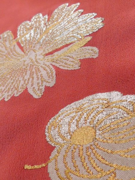 Photo12: K1117I Used Japanese Pale  Orange HOUMONGI formal / Silk. Flower,   (Grade D) (12)