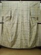 Photo1: K1118A Used Japanese Pale Heather Kahki TSUMUGI pongee / Silk. Plaid Checks,   (Grade B) (1)