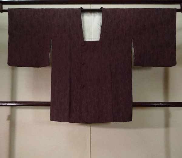 Photo1: K1203O Used Japanese Deep  Purple MICHIYUKI outer coat / Silk. Curved lines,   (Grade B) (1)