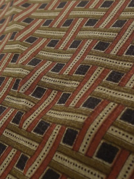 Photo7: Mint K1203R Used Japanese   Brown MICHIYUKI outer coat / Silk. Geometrical pattern   (Grade A) (7)