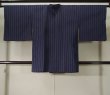 Photo2: K1203Z Used Japanese   Navy Blue MICHIYUKI outer coat / Synthetic. Plaid Checks   (Grade C) (2)