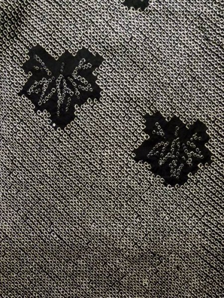 Photo4: K1209R Used Japanese womenHeather  Black HAORI short jacket / Silk. Abstract pattern   (Grade C) (4)