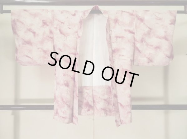 Photo1: K1209V Used Japanese women  Pink HAORI short jacket / Silk. Abstract pattern   (Grade B) (1)